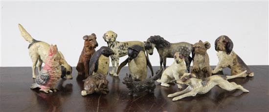 A collection of thirteen late 19th / early 20th century cold painted bronze animals, probably Austrian, largest 2in.